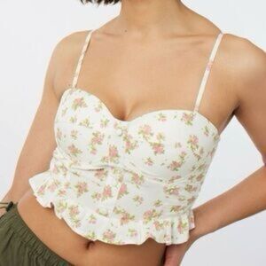 Sim & Sam Floral Bustier Cropped Tank Top Ivory Pink